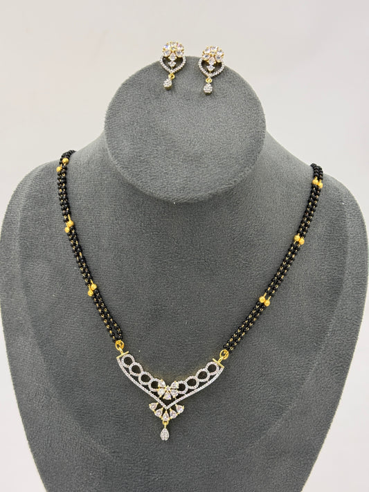 Ruvanya Diamond Mangalsutra with Earrings – 18K Gold Plated