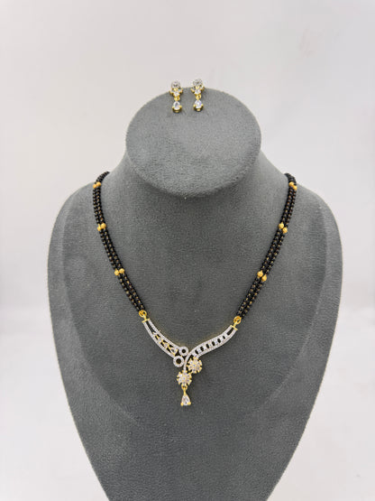 Myravya Diamond Mangalsutra with Earrings – 18K Gold Plated