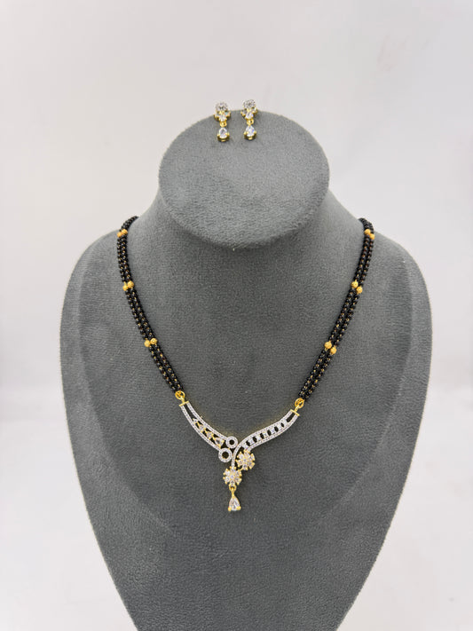 Myravya Diamond Mangalsutra with Earrings – 18K Gold Plated