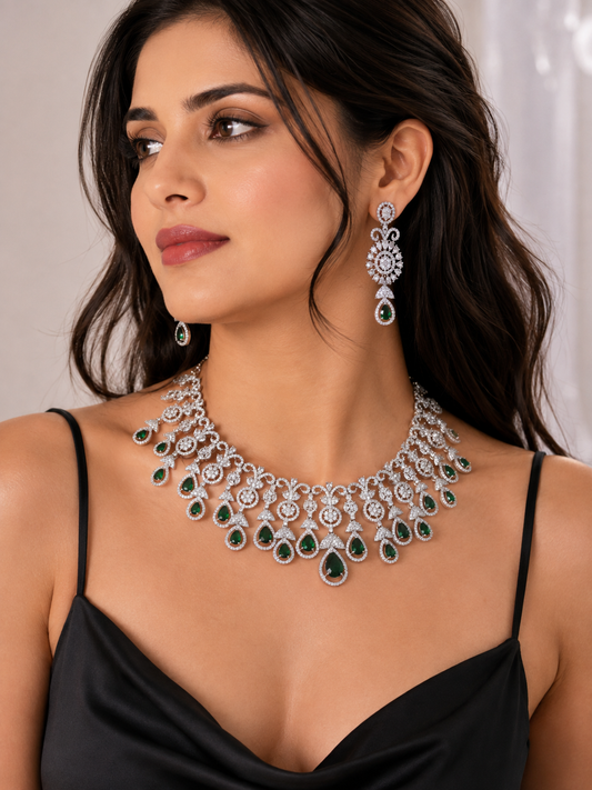Emerald Green Jelvi Zirconia Statement Jewellery Set