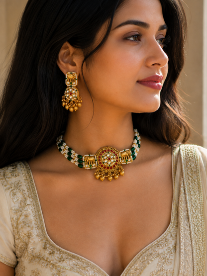 Emerald Lavanya Elephant Jewellery Set