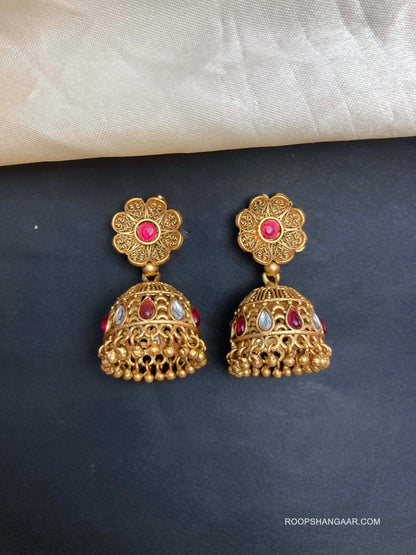 Ruby Mythili Temple Jhumkis