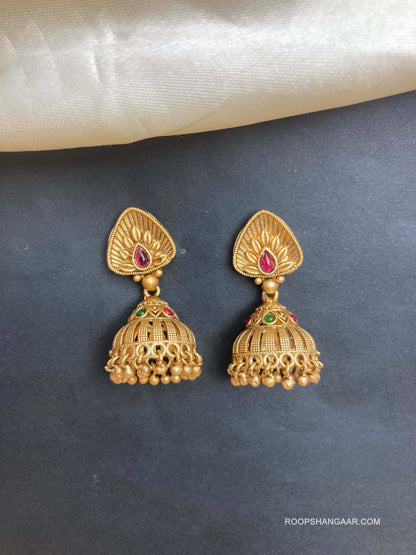 Multicolor Rukmini Temple Jhumkis