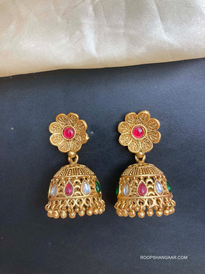 Multicolor Shalini Temple Jhumkis