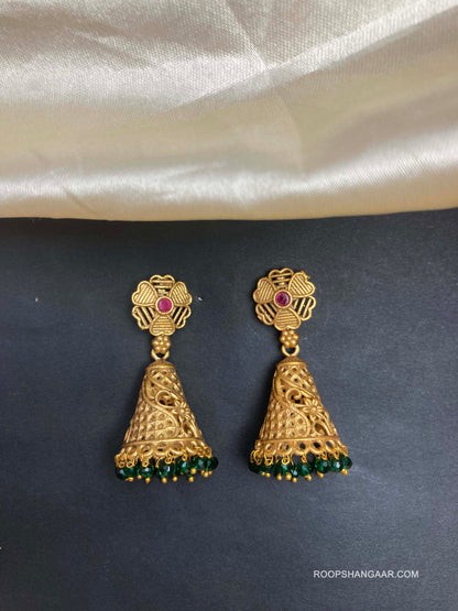 Emerald Swara Temple Jhumkis