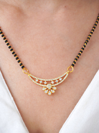 Tazvi Diamond Mangalsutra with Earrings – Gold Finish