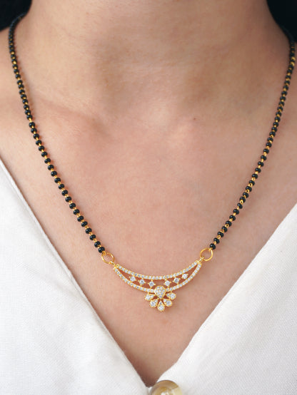 Tazvi Diamond Mangalsutra with Earrings – Gold Finish