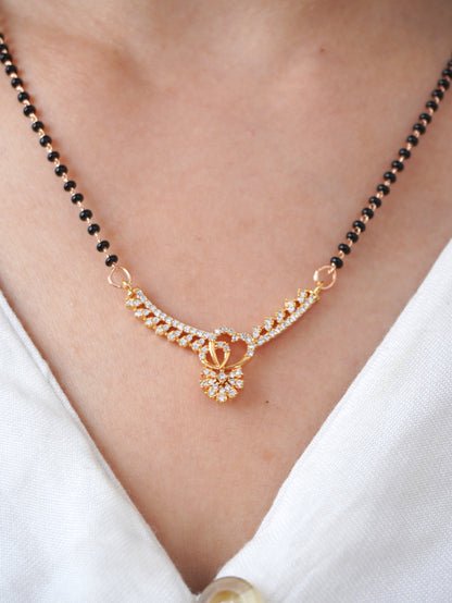 Vireya Diamond Mangalsutra with Earrings – Rose Gold Plated