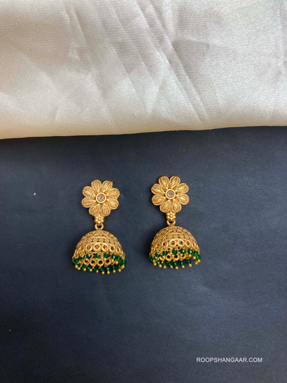 Emerald Yamini Temple Jhumkis