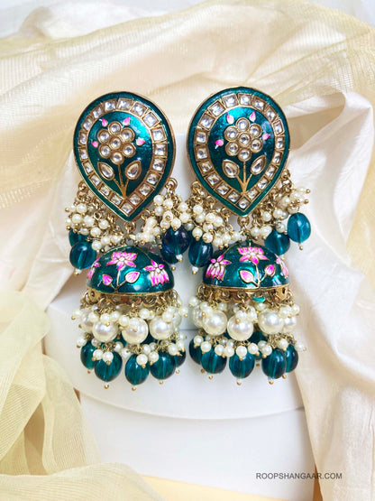 Emerald Yeshika Jhumkis