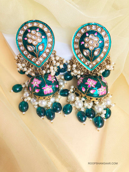 Emerald Yeshika Jhumkis