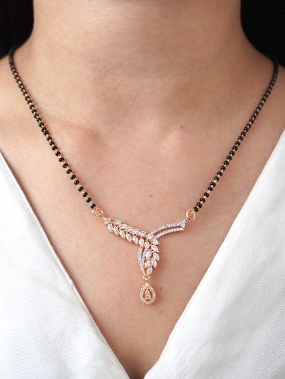 Zivika Diamond Mangalsutra with Earrings – Rose Gold Plated