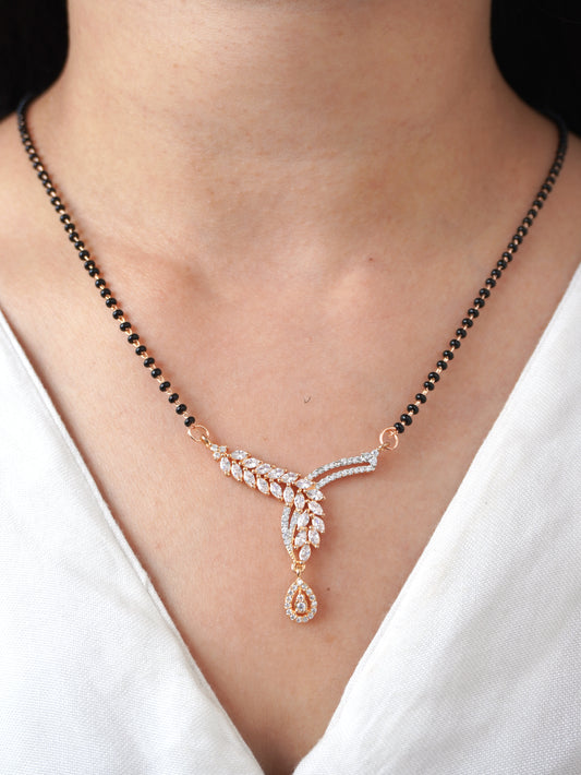 Zivika Diamond Mangalsutra with Earrings – Rose Gold Plated