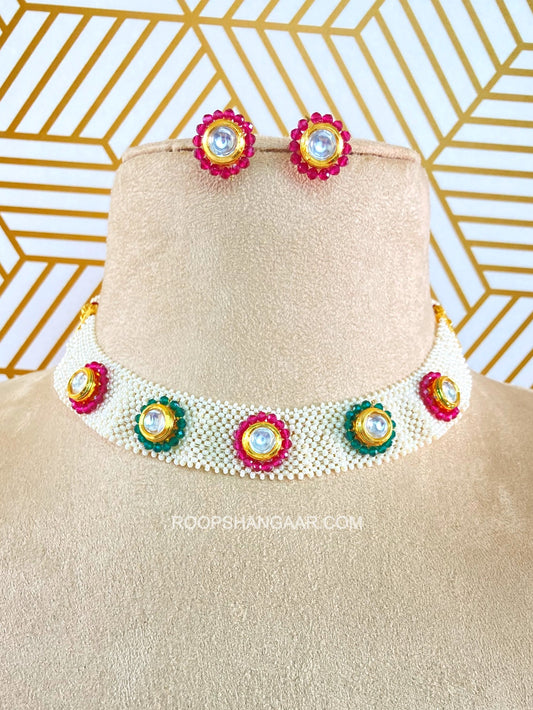 Mihika White Pearl Chocker Necklace Set