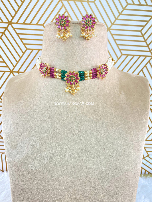 Multicolor Kesha Pearl Choker Necklace Set