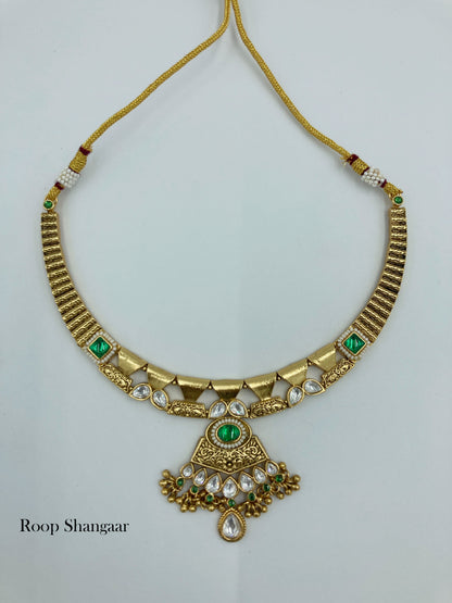 Emerald Tamannaah Temple Jewellery Set