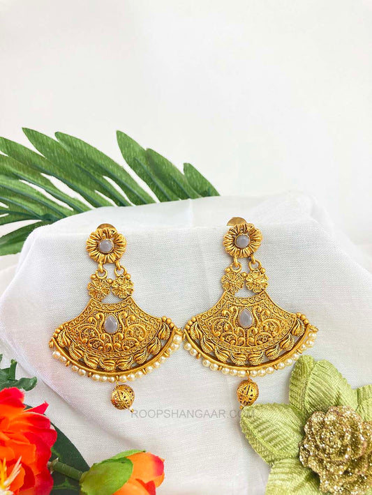 Gray Ritika Chandbali Earrigs