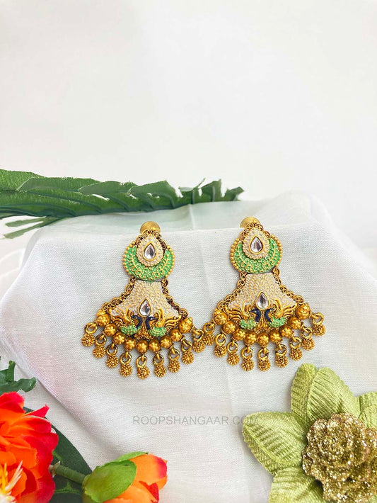 Mint Cream Morni Chandbali Earrigs