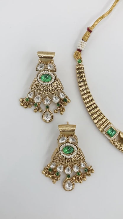Emerald Tamannaah Temple Jewellery Set