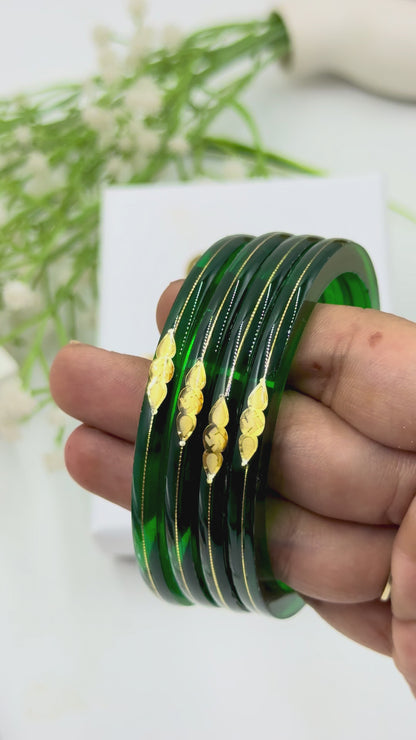 SIDDHI GOLD TAAR BANGLES - Green Glass Finish