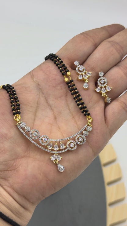 Kyraani Diamond Mangalsutra with Earrings – 18K Gold Plated