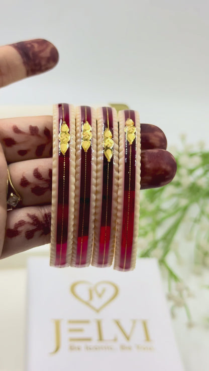 SIDDHI GOLD TAAR BANGLES - RED & WHITE