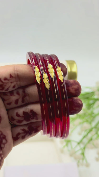 SIDDHI GOLD TAAR BANGLES - RED GLASS FINISH