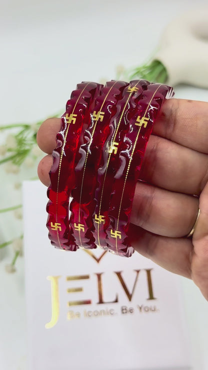 SWASTIK GOLD TAAR BANGLES - Red Glass Finish