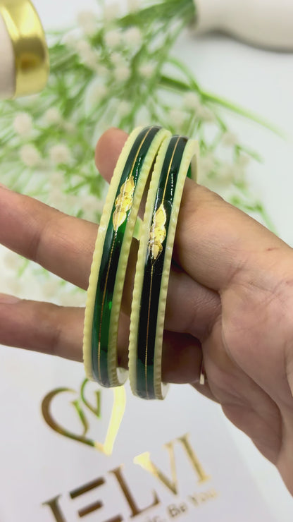 SIDDHI GOLD TAAR BANGLES - WHITE GREEN