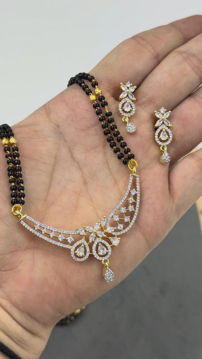 Zayrini Diamond Mangalsutra with Earrings – 18K Gold Plated