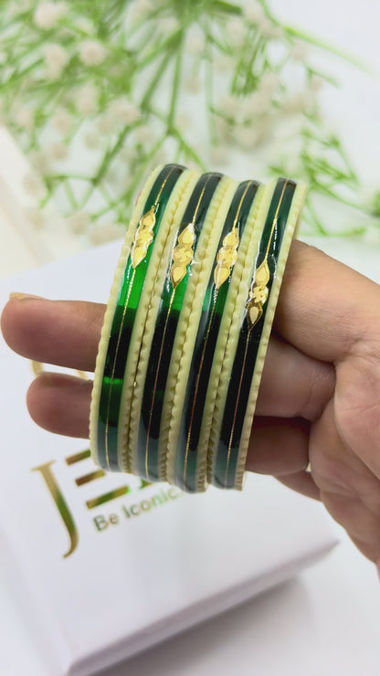 SIDDHI GOLD TAAR BANGLES - WHITE GREEN