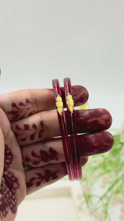 SIDDHI GOLD TAAR BANGLES - RED GLASS FINISH