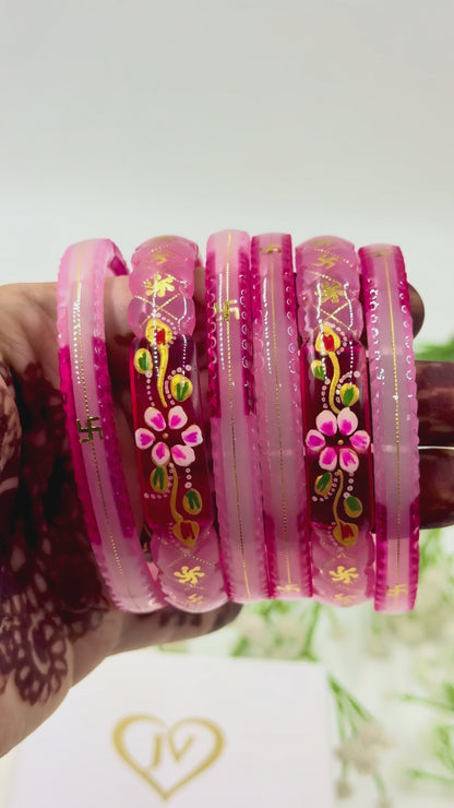 SHAGUN GOLD TAAR BANGLES - PINK
