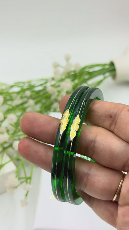 SIDDHI GOLD TAAR BANGLES - Green Glass Finish