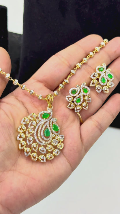 Inaya AD Pendant Set with Mala & Earrings