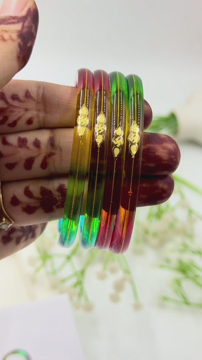 SIDDHI MULTICOLOR GOLD TAAR BANGLES - GLASS FINISH