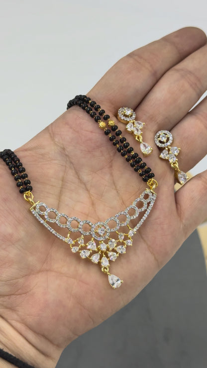 Yuvanika Diamond Mangalsutra with Earrings – 18K Gold Plated