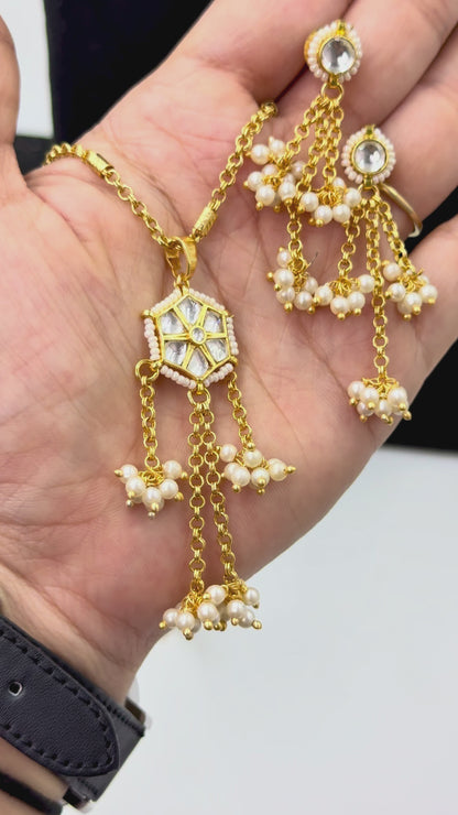 Charvi Pearl Kundan Pendant Set with Mala