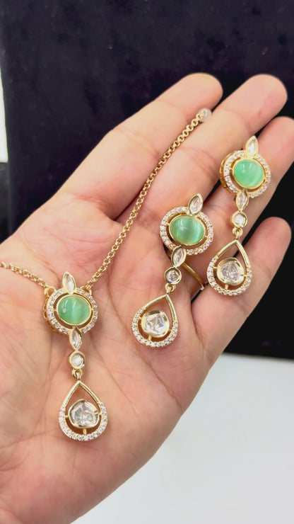 Esha Moissanite Pendant Set with Mala & Earrings