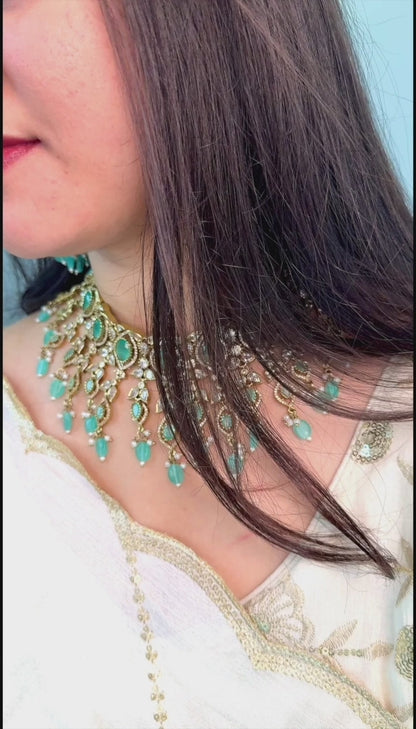 Aftaabi Moissanite Polki Pearl Royal Necklace Set