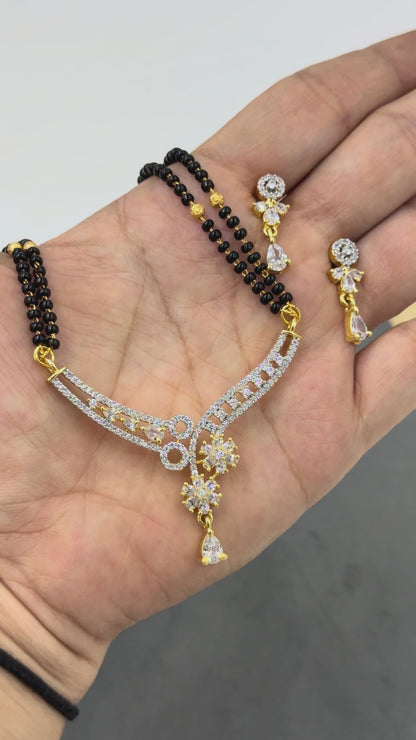 Myravya Diamond Mangalsutra with Earrings – 18K Gold Plated