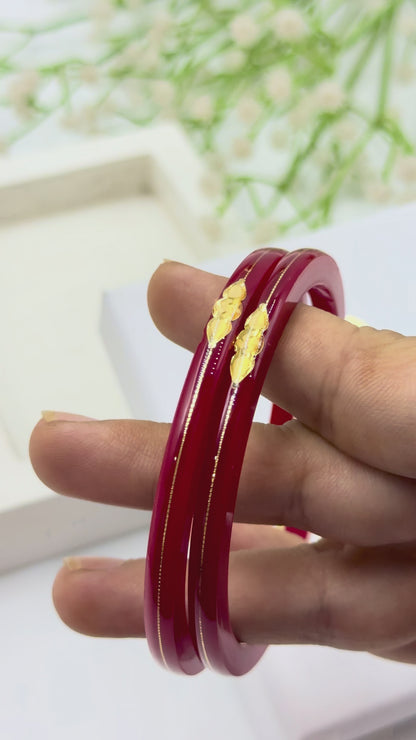 SIDDHI GOLD TAAR BANGLES - RED SOLID FINISH