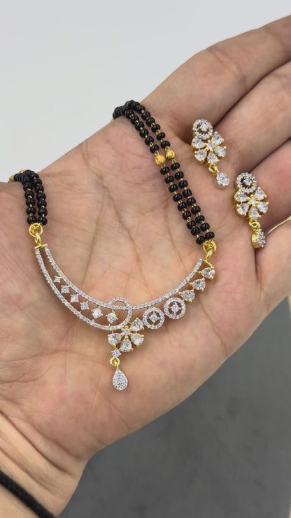 Aarvisha Diamond Mangalsutra with Earrings – 18K Gold Plated