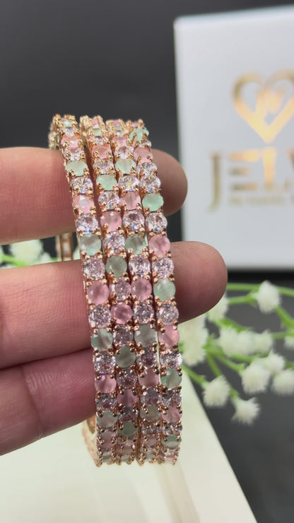 Vrinda Rose Gold Plated AD Bangles for Women