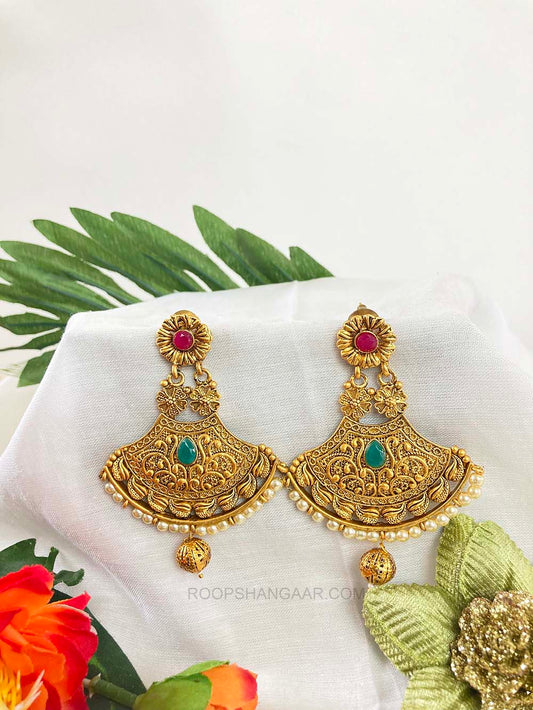Red Green Ritika Chandbali Earrings