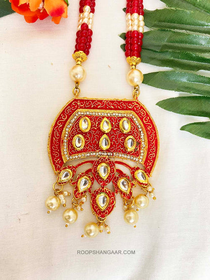 Red Kruti Pearl Necklace Set