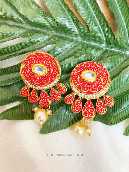 Red Kruti Pearl Necklace Set